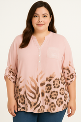 Skjorte med leopard og pailletter - Brystmål 130cm - Viskose